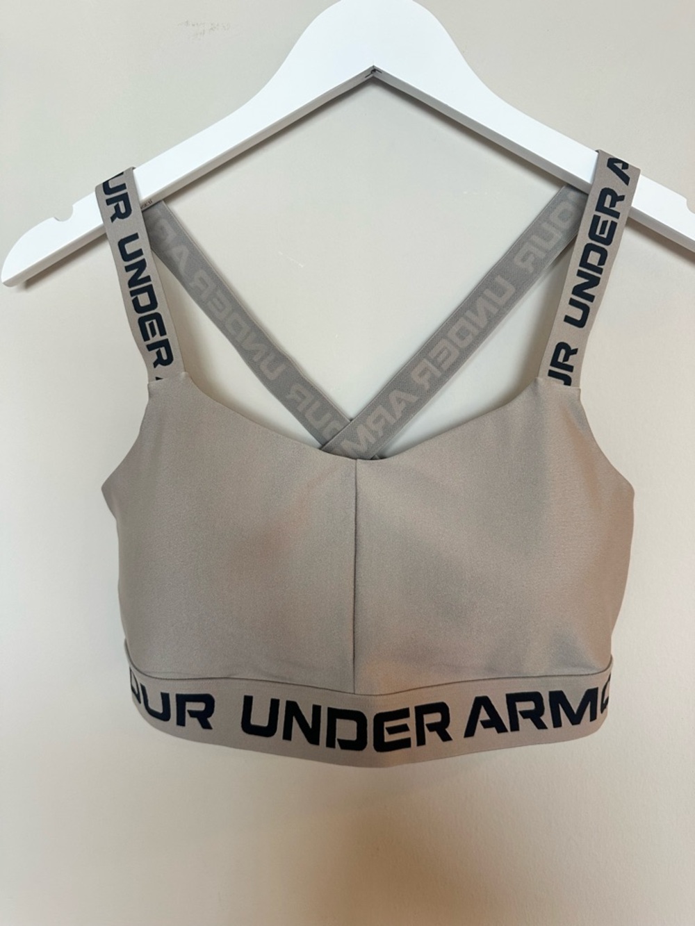 Under Armour Taupe/Beige Logo Band Sports Bra with Cross Back Straps